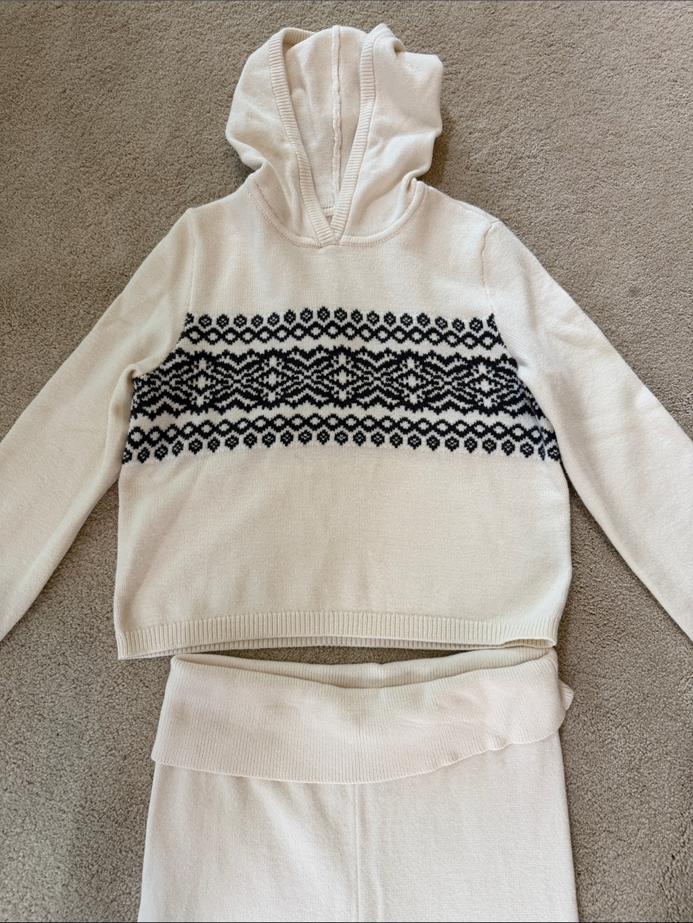 aerie Cream Knit Hoodie Set with Black Fair Isle Trim - Picture 3 of 10